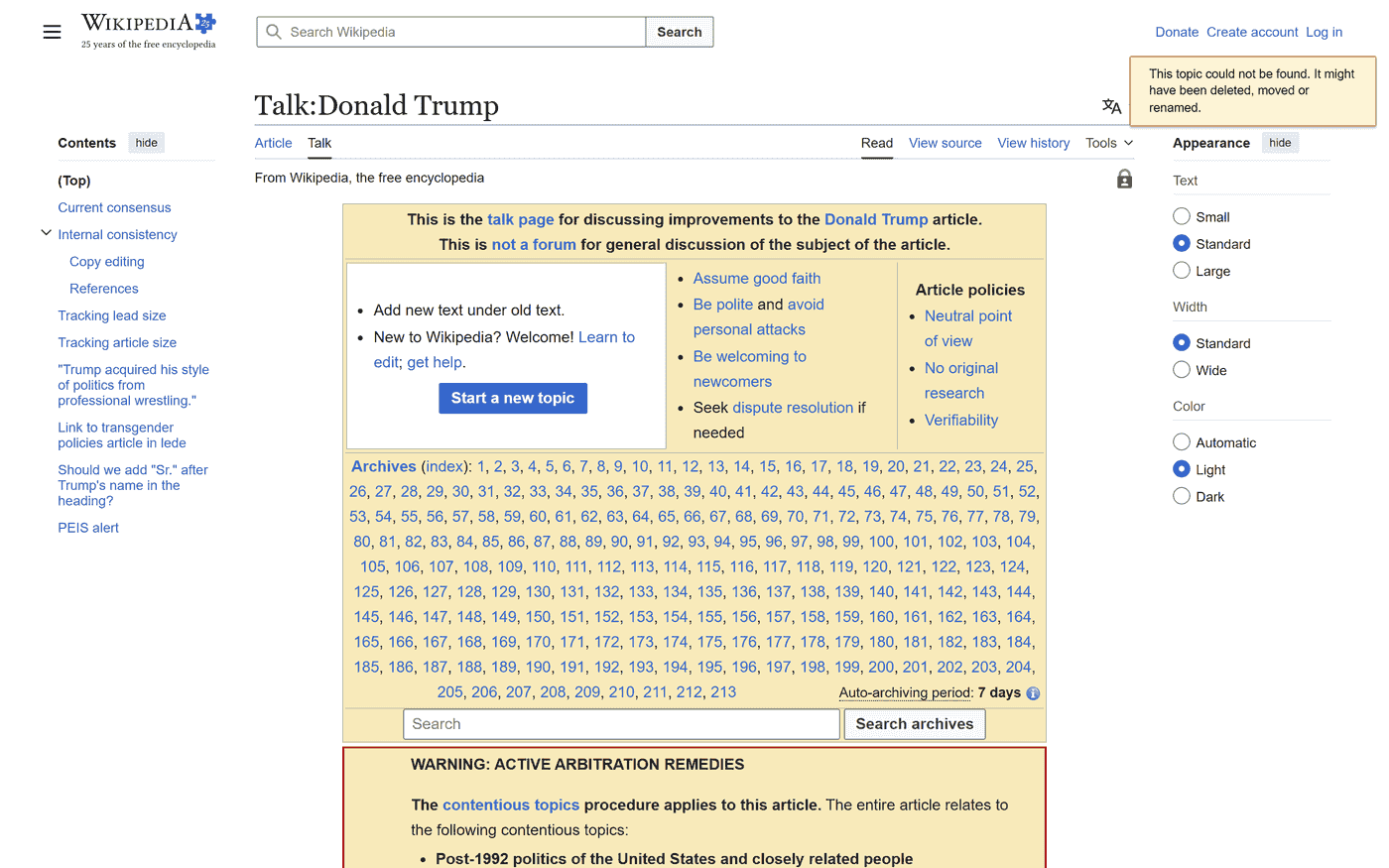 Wikipedia Talk page showing a conflict-of-interest edit request with the COI notice banner (the tan/beige box with COI template).